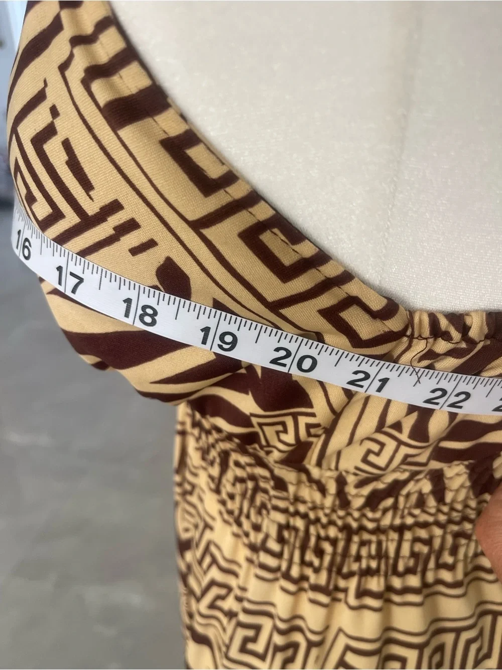Brown Patterned Midi Dress with Spaghetti Straps